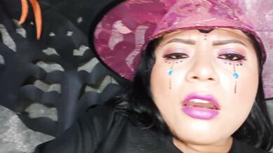 Watch this witch with big tits and ass prepare a potions for her boss and then fuck him like a dirty slut