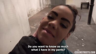 Watch this amateur ebony babe blow for cash in public