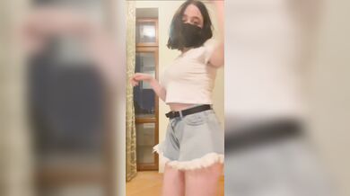 Watch this skinny and fit brunette flaunt her huge tits and ass in hot fetish action