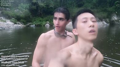 Hot Asian boy gets his tight ass drilled by Latino stud's massive cock on the beach